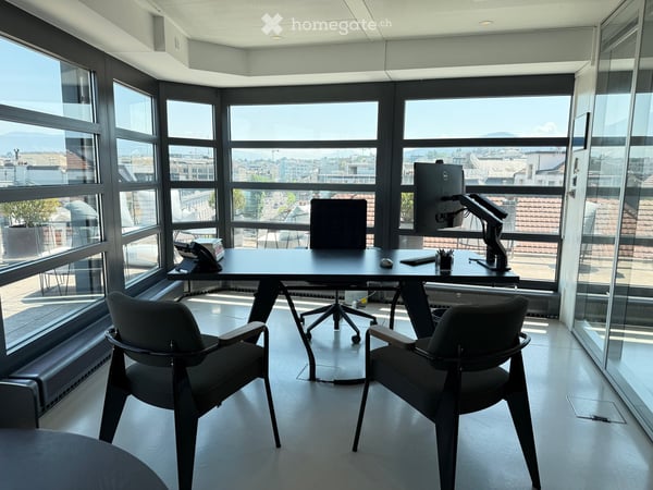 Bureau d'exception à Genève — immense terrasse, vue Jet d'Eau, clé en main, mobilier disponible 15