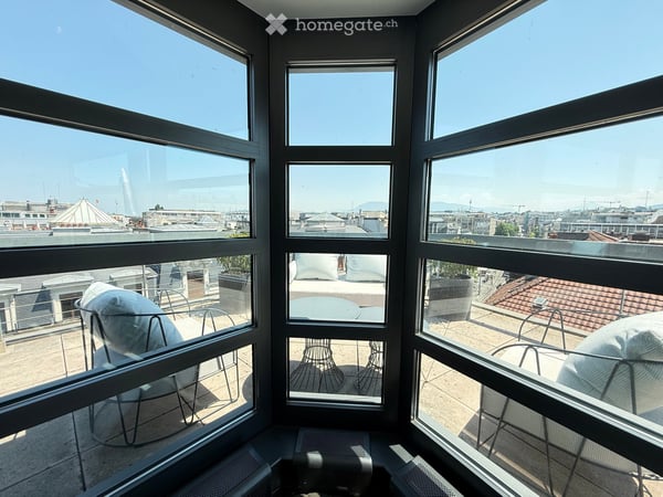 Bureau d'exception à Genève — immense terrasse, vue Jet d'Eau, clé en main, mobilier disponible 30