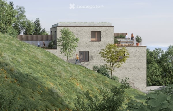 Maison mitoyenne neuve de 5.5 pièces à Paudex – Vue, balcon et jardin 1