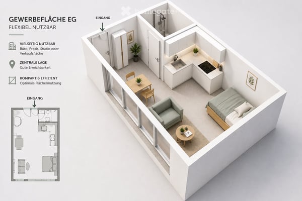 Gewerbe Raum oder Option möblierte Wohnung