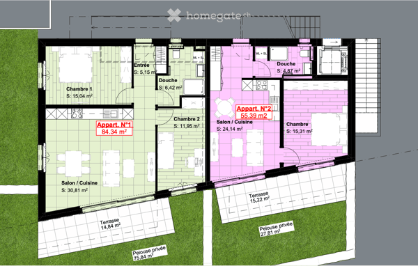 APPARTEMENT NEUF 2,5 pièces 55 m2, terrasse et jardin, ARDON 10