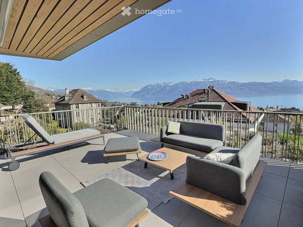 Exceptionel 3.5 pièeces en attique, matériaux haut de gamme — vue lac Léman et Alpes, Pully 1
