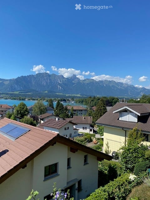 Freistehendes Einfamilienhaus mit 3 Garagen und fantastischer See- und Bergsicht in Hünibach 3