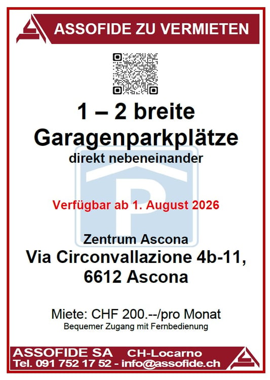 1 - 2 breite Garagenparkplätze im Zentrum von Ascona (ref. 448-999) 1