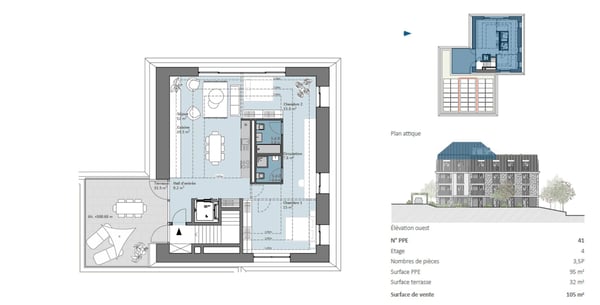 Appartement de 3,5 pièces en attique avec ascenseur et grande terrasse privative 6
