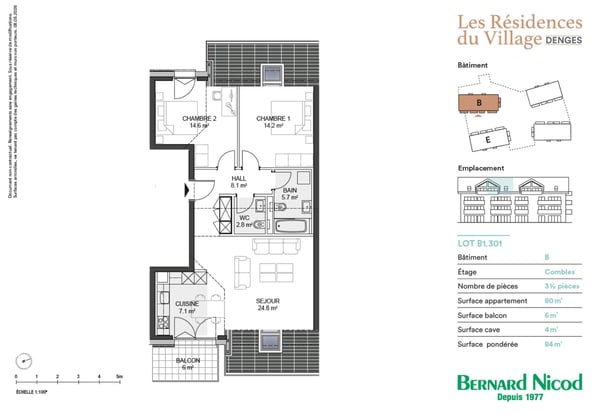 Appartement 3,5 dans les combles de 84m2 avec balcon. 6
