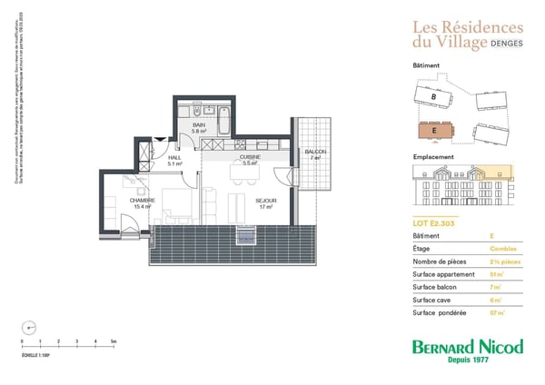 Appartement de 2,5 pièces avec balcon  Idéal pour un investissement 4
