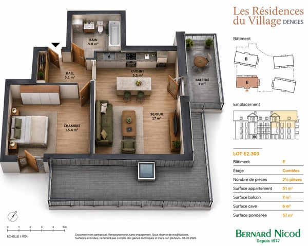 Appartement de 2,5 pièces avec balcon  Idéal pour un investissement