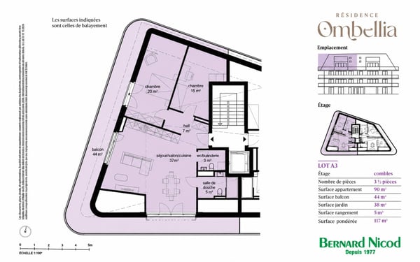 Nouvelle promotion Ombellia Appartement de 3.5 pièces au dernier étage 5