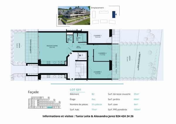 Nouvelle promotion : appartement de 1.5 pièces avec 2 terrasses et 2 jardins Ouest/Est 13