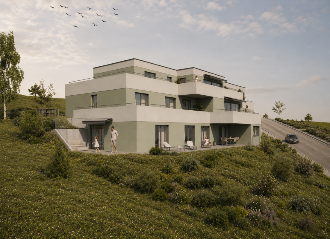 Grosszügige Terrassen-Wohnung mit Bergsicht und privatem Gartenanteil