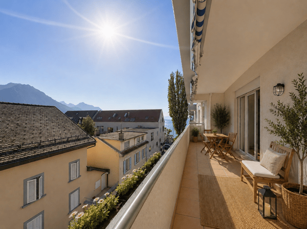 Bel et spacieux appartement de 3.5 pces avec magnifique vue sur les Dents-du-Midi et le lac. 1