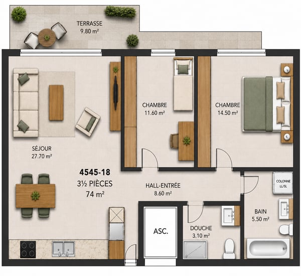 Appartement de rendement ? 3.5 pièces avec grande terrasse plein ouest 3