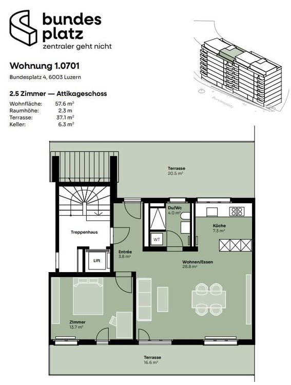Attikawohnung mit zwei Terrassen direkt beim Bahnhof Luzern 10