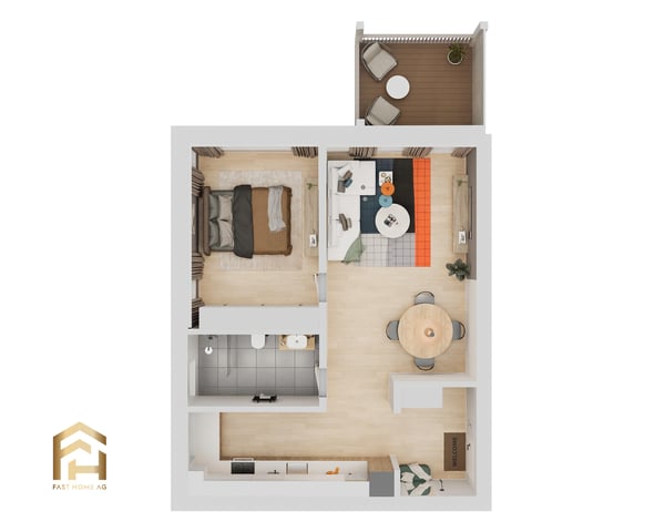 2.5-Zimmerwohnung mit Morgensonnen-Balkon im Obergeschoss 7