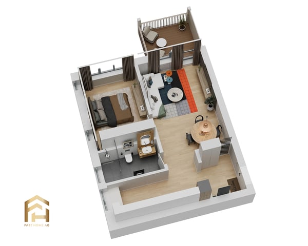 2.5-Zimmerwohnung mit Morgensonnen-Balkon im Obergeschoss 9