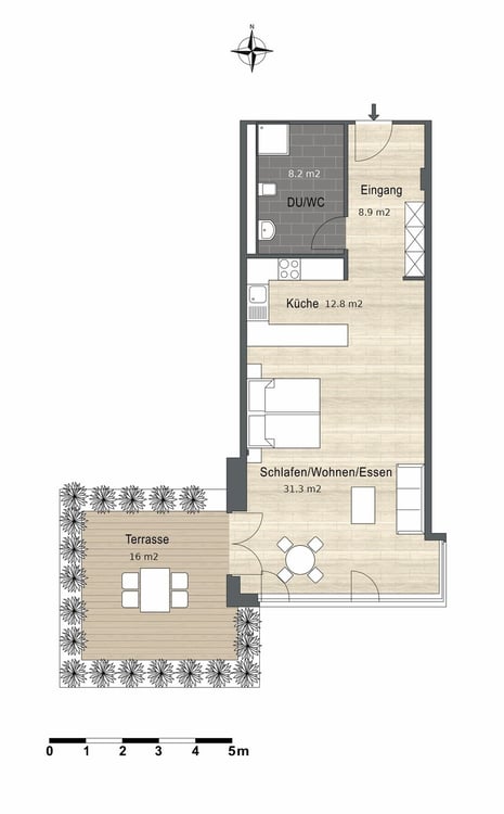 Gekühlte moderne 2.5-Zimmer-Wohnung mit Gartenterrasse 2