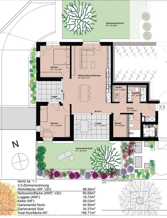 Schöne 3.5 Zi-Gartenwohnung mit Gartenzugang und zwei Loggien 6