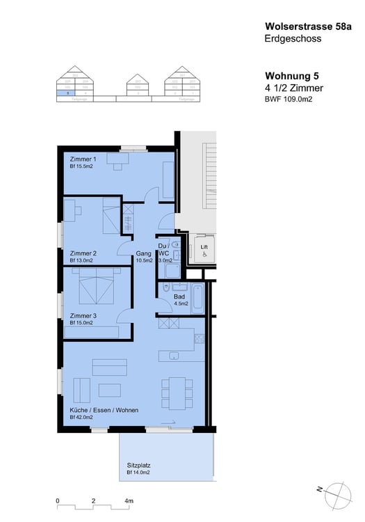zu vermieten 4.5 Zimmerwohnung mit Gartensitzplatz 3