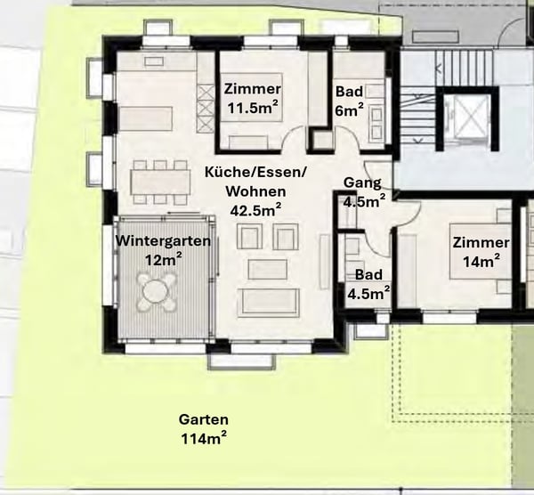 Moderne 3.5-Zimmer-Wohnung mit Wintergarten und Gartenbereich in Reinach 2