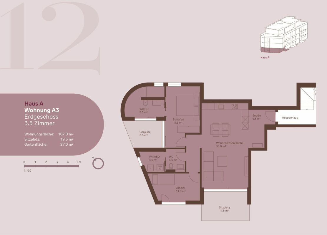 Spezielle 3.5 Zimmer Wohnung - 