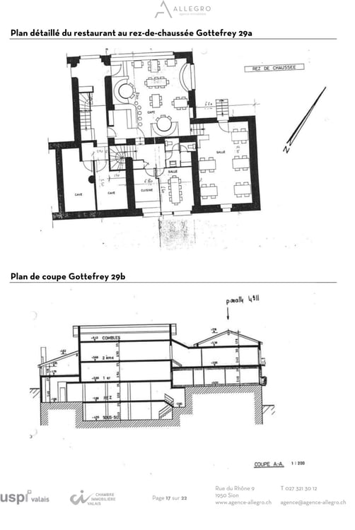Saxon, lot de 2 immeubles de rendement, 11 appartements, 1 restaurant, 1 commerce, 9 pl. de parc 15