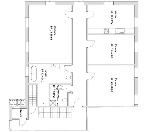 Erstvermietung nach Totalsanierung – Helle 4-Zimmer-Wohnung im Obergeschoss 4