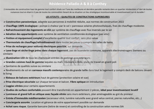 Résidence Palladio à Conthey : Appartements neufs haut de gamme du studio à l'attique 4,5 pièces 21