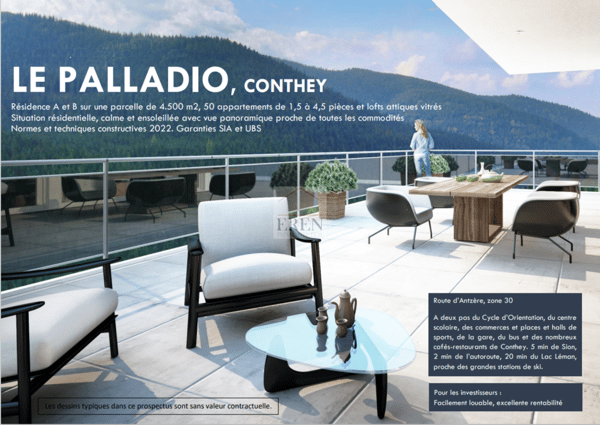 Résidence Palladio à Conthey : Appartements neufs haut de gamme du studio à l'attique 4,5 pièces 24