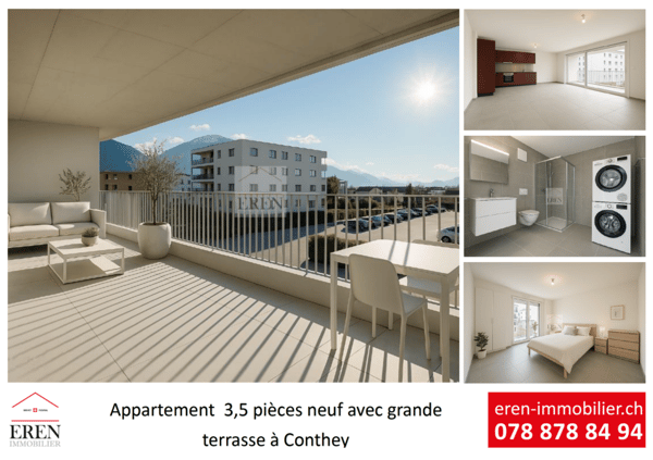Superbe Appartement 3,5 pièces avec grand balcon-terrasse de 40m2 au 2ème étage