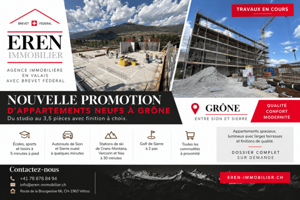 Nouvelle promotion d'appartements neufs en cours de construction à Grône (du studio au 3,5 pièces)
