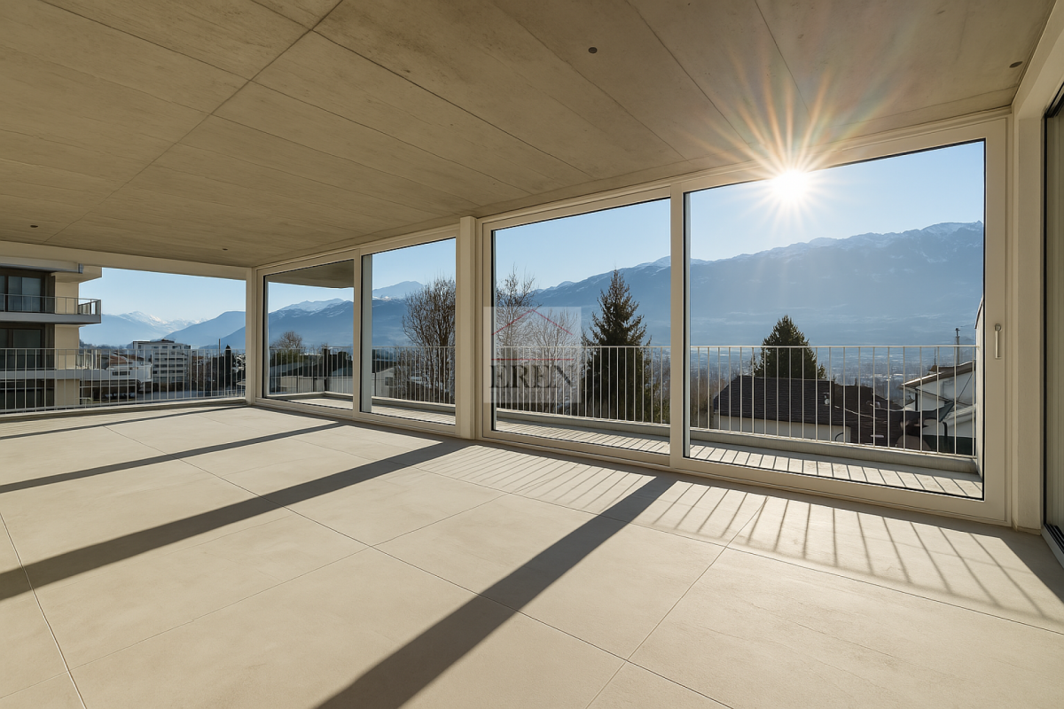 Magnifique attique 4.5 pièces neuf avec grande terrasse panoramique à Conthey lumineux et moderne