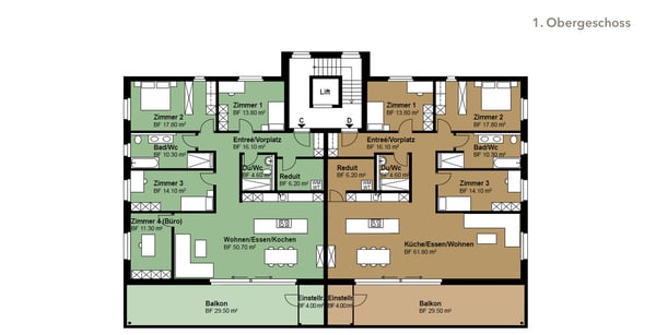 4.5 Zimmer-Wohnung (D) im 1.OG, mit 144 m2 Netto-Wohnfläche und 29.5m2 Balkon 2