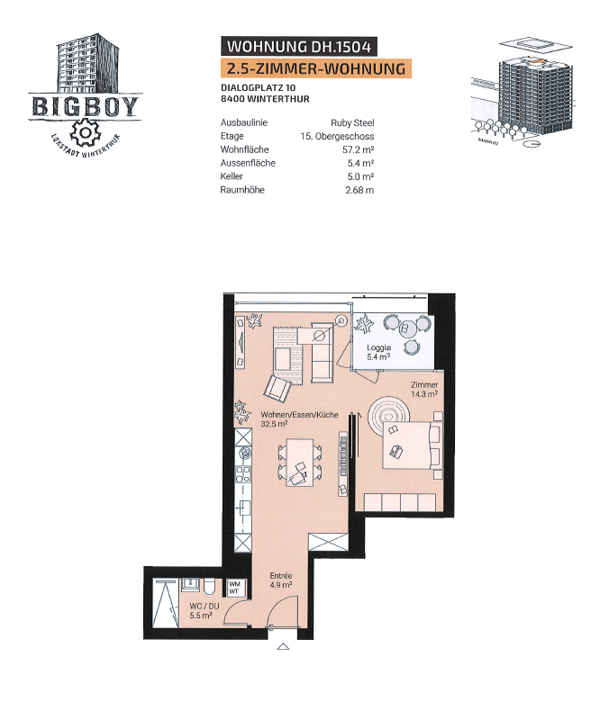 Moderne 2.5-Zimmerwohnung in der Lokstadt 7