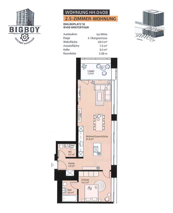 Moderne 2.5-Zimmerwohnung in der Lokstadt 7