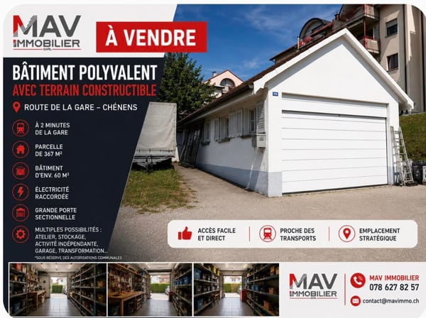 Terrain de 367 m² avec dépôt existant – Situation privilégiée à deux pas de la gare de Chénens 1
