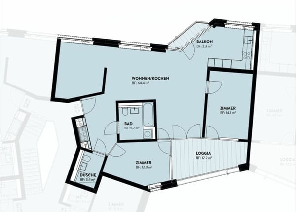 Raumhohe Wohnung im Neubauprojekt