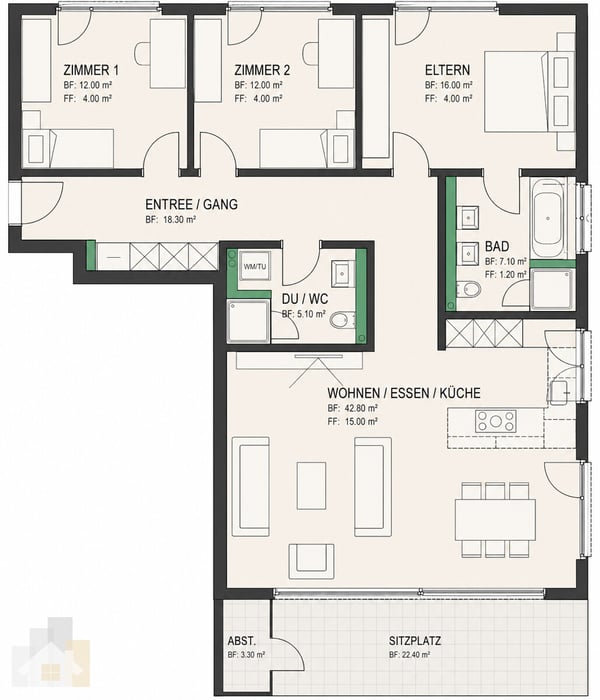 Gartentraum im Erdgeschoss  moderne 4.5-Zimmer-WHG mit gedeckter Terr 6
