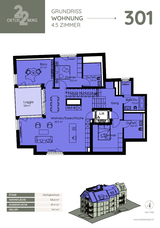 Exklusive Dachwohnung mit grosser Terrasse, Loggia und Weitblick 9