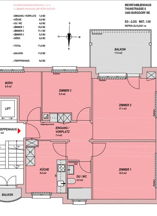 Renovierte 3-Zimmerwohnnung mit Büro - grosser Balkon 12