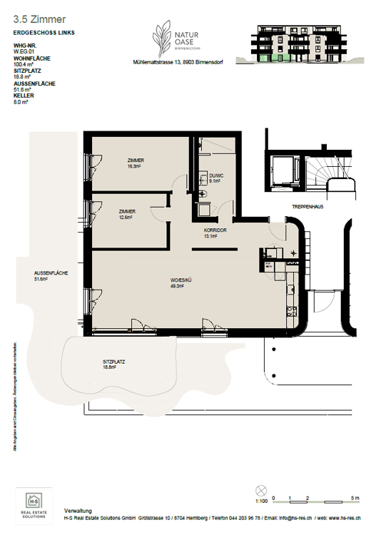 Erstbezug per 1. April 2026  Grosszügige 1.5-Zimmer-Wohnung (120 m²) im Erdgeschoss in ruhiger Lage nahe Zürich 2