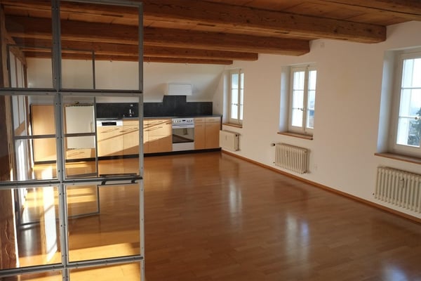 Grosszügige Dachwohnung (95 m²) mit Cheminée auf dem Hubelgut 2