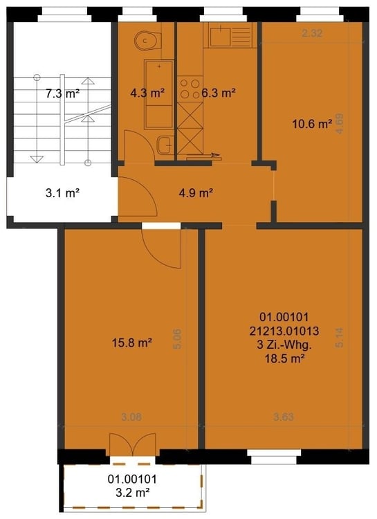 Ruhige 3-ZW à 60 m² im 1. OG mit Balkon 9