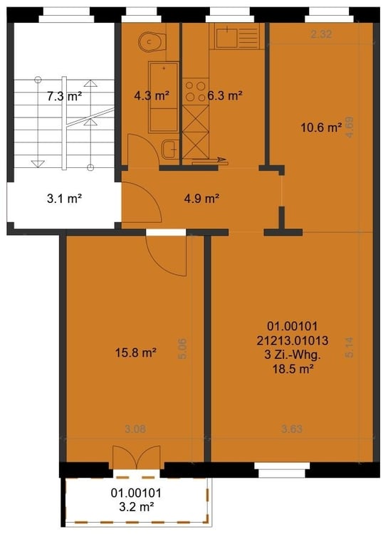 Ruhige 3-ZW à 60 m² im 1. OG mit Balkon 9