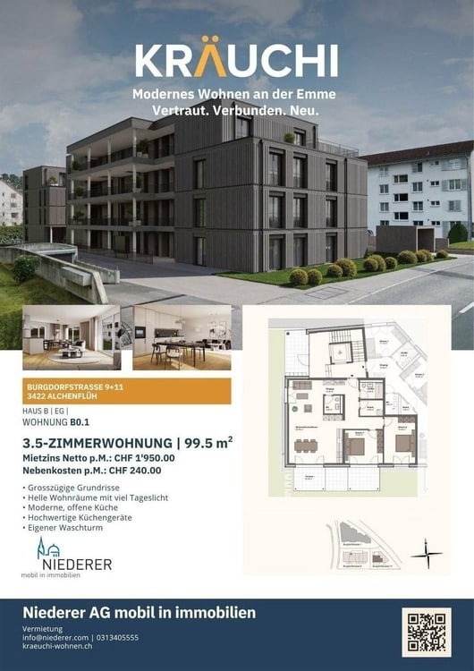 Letzte Chance: Mieten wie ein Eigentümer Grosszügige 3.5-Zimmer-Neubauwohnung mit 23 m² Terrasse