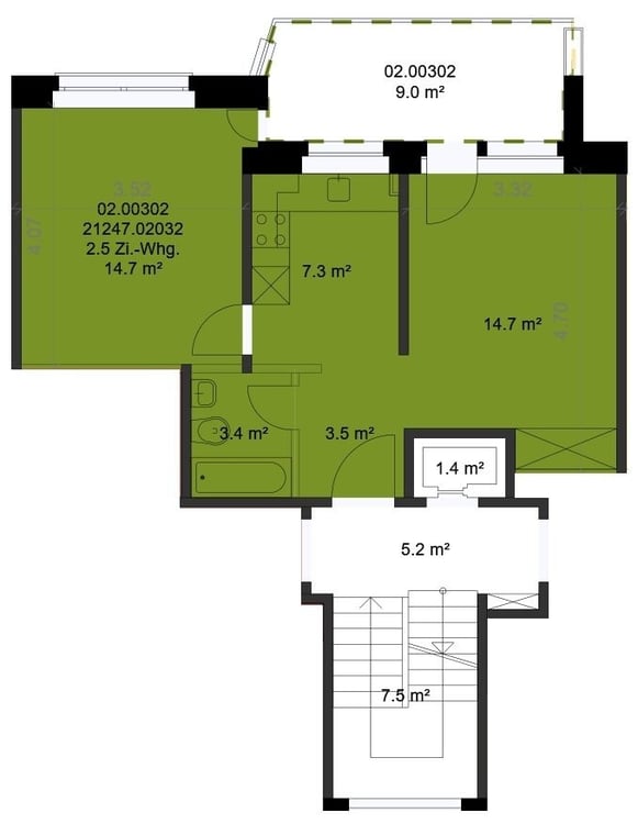Stadtnahe 2.5-ZW à 43 m2 im 3. OG mit Balkon 7