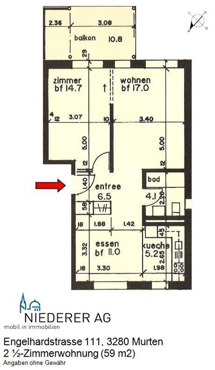 Grosse 2.5-ZW à 59 m2 im 1. OG mit Balkon 8