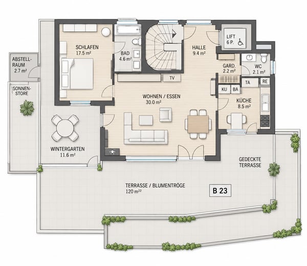 Möblierte 2.5-Zimmer-Attikawohnung mit traumhafter Terrasse 8