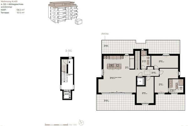 4.5-Zimmer-Attika mit unverbaubarer Fernsicht im Neubauprojekt