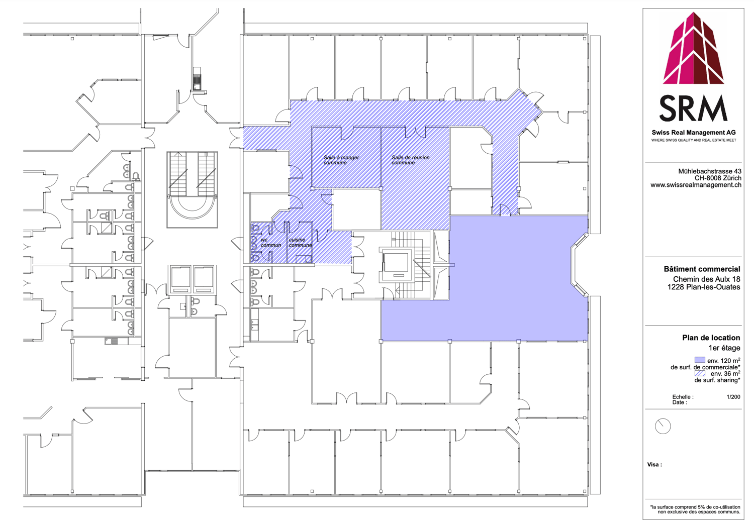Commercial building floor plan with common areas, dining room, kitchen, and storage.